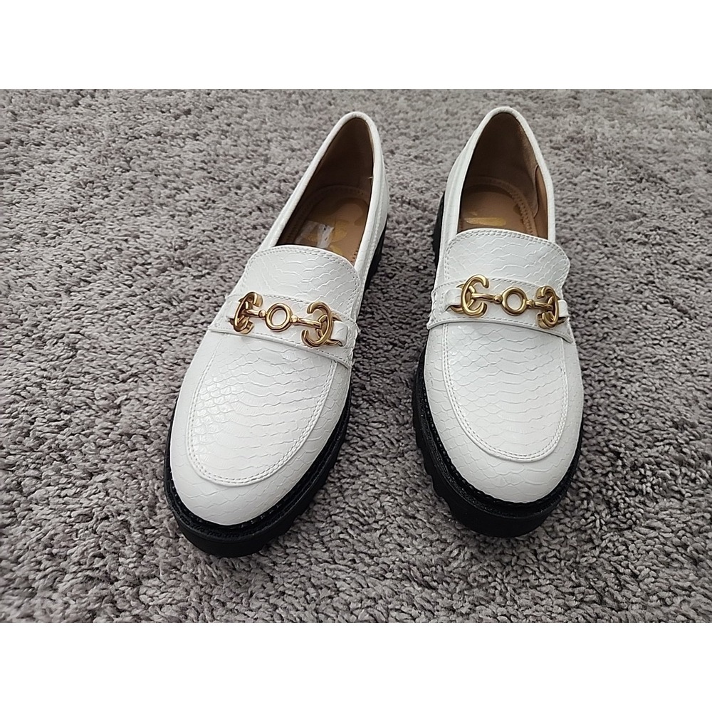 Circus by Sam Edelman Loafers Women 8 White Snakeskin Lug Sole Deana Horsebit